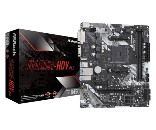 ASRock B450M-HDV R4.0 Micro ATX Motherboard, Socket AM4, AMD B450, DDR4, SATA3 & USB 3.1, M.2, Gigabit LAN