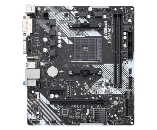 ASRock B450M-HDV R4.0 Micro ATX Motherboard, Socket AM4, AMD B450, DDR4, SATA3 & USB 3.1, M.2, Gigabit LAN - Image 2