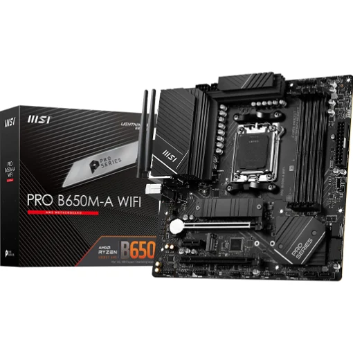 MSI PRO B650M-A WIFI Motherboard | Micro-ATX | AMD Ryzen 7000 Series Support | AM5 | DDR5 6400+MHz (OC) | Dual PCIe 4.0 x16 | Dual M.2 Gen4 | 4X EZ Debug LED | 7.1 HD Audio