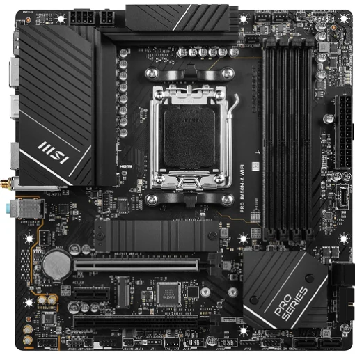 MSI PRO B650M-A WIFI Motherboard | Micro-ATX | AMD Ryzen 7000 Series Support | AM5 | DDR5 6400+MHz (OC) | Dual PCIe 4.0 x16 | Dual M.2 Gen4 | 4X EZ Debug LED | 7.1 HD Audio - Image 2